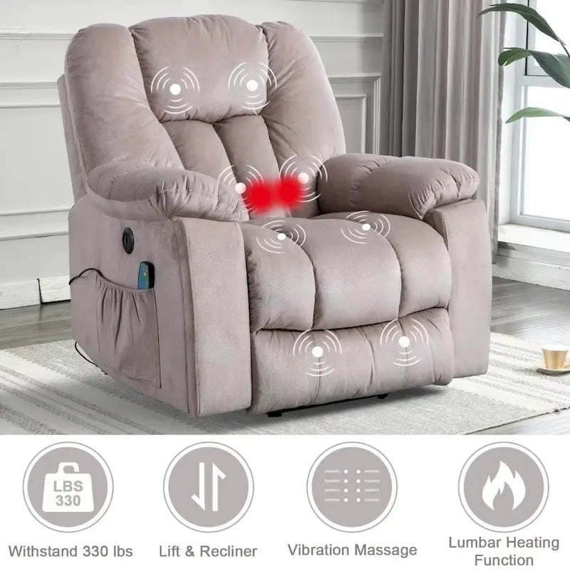 Fauteuil inclinable électrique releveur avec massage, une place, Gris/Beige/Noir/Camel