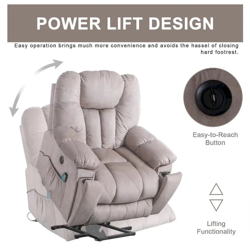 Fauteuil inclinable électrique releveur avec massage, une place, Gris/Beige/Noir/Camel