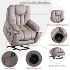 Fauteuil inclinable électrique releveur avec massage, une place, Gris/Beige/Noir/Camel