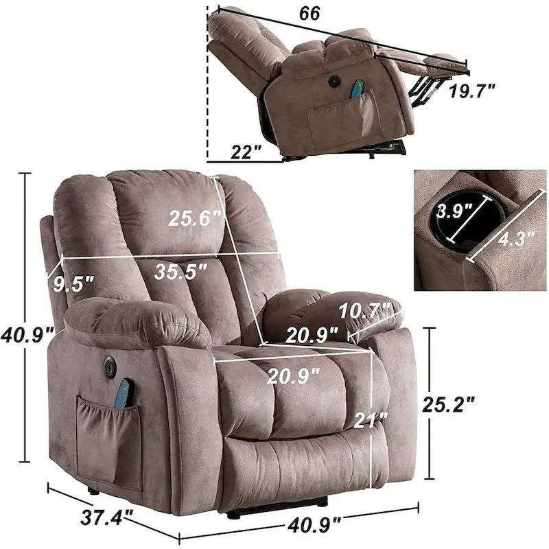 Fauteuil inclinable électrique releveur avec massage, une place, Gris/Beige/Noir/Camel