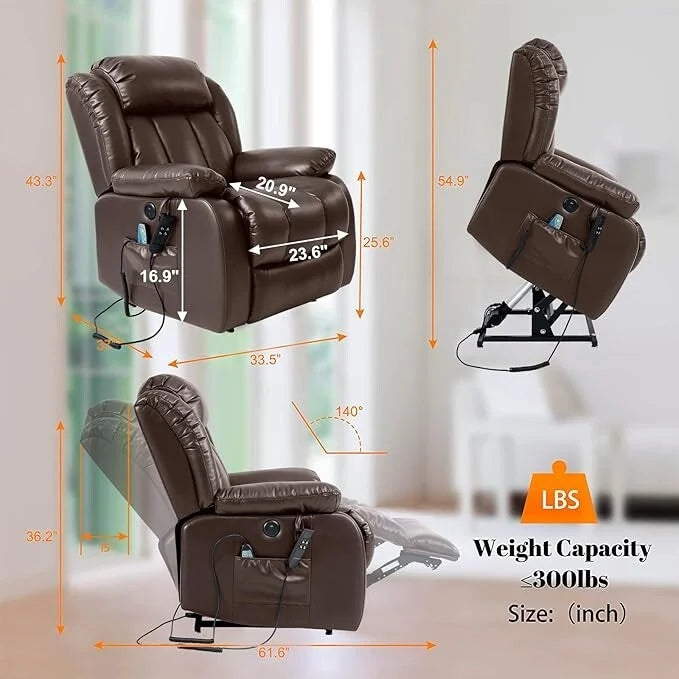 Fauteuil inclinable électrique releveur avec massage, une place, Gris/Beige/Noir/Camel