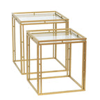 Tables d'appoint gigognes carrées antiques, en métal doré, lot de 2