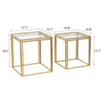 Tables d'appoint gigognes carrées antiques, en métal doré, lot de 2