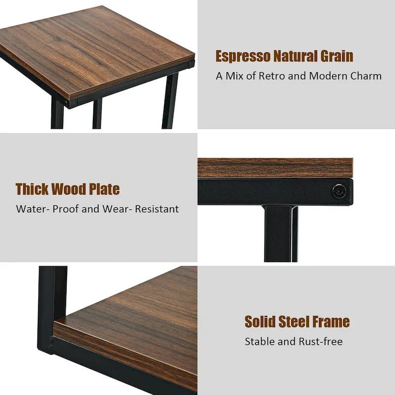 Table d'appoint industrielle marron à 3 niveaux / Table de chevet