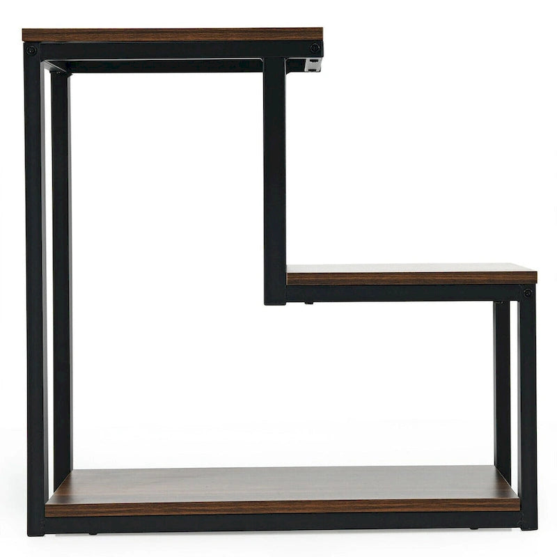 Table d'appoint industrielle marron à 3 niveaux / Table de chevet