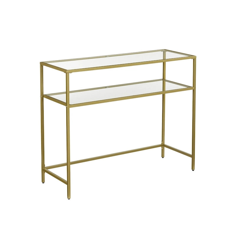 Console 2 étagères dorée, Acier et verre, 1 personne