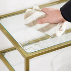 Console 2 étagères dorée, Acier et verre, 1 personne