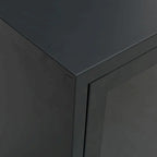 Meuble TV Noir, Acier et Verre, 2 Portes, 105x35x52 cm