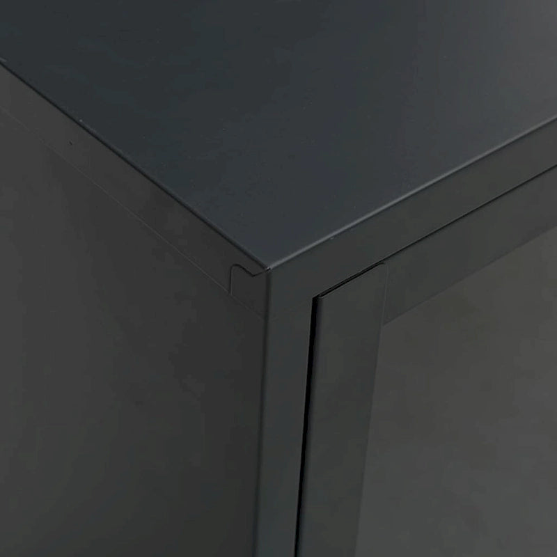 Meuble TV Noir, Acier et Verre, 2 Portes, 105x35x52 cm
