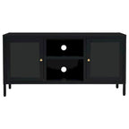 Meuble TV Noir, Acier et Verre, 2 Portes, 105x35x52 cm