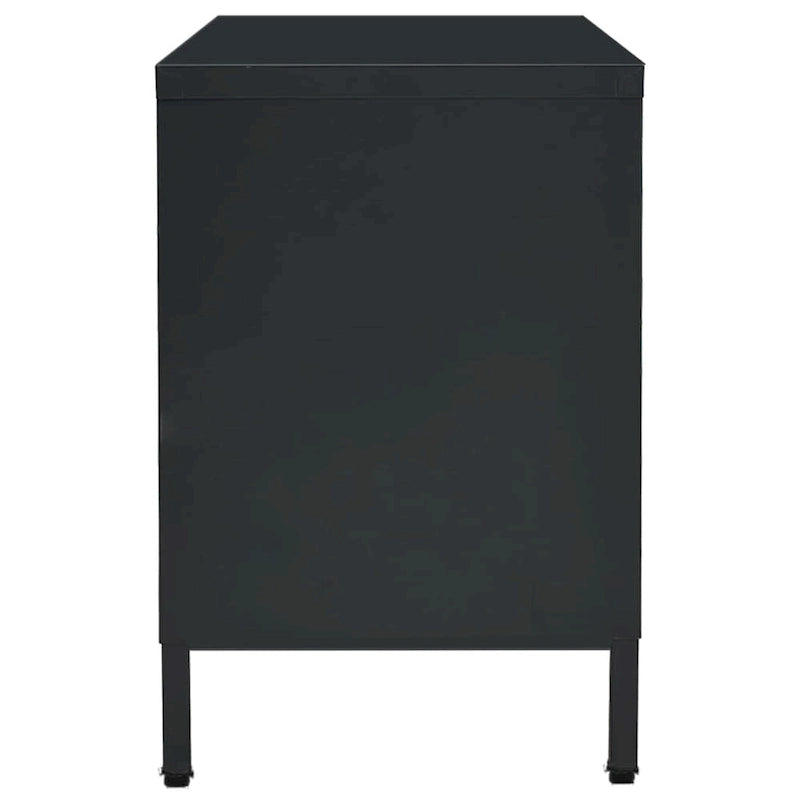 Meuble TV Noir, Acier et Verre, 2 Portes, 105x35x52 cm