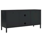 Meuble TV Noir, Acier et Verre, 2 Portes, 105x35x52 cm
