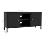 Meuble TV Noir, Acier et Verre, 2 Portes, 105x35x52 cm