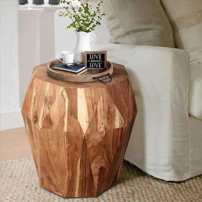 Table d'appoint octogonale marron, bois massif, 1 personne