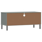 Meuble TV avec 2 tiroirs, pin massif, pieds en métal – Gris / Marron / Blanc