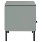Meuble TV avec 2 tiroirs, pin massif, pieds en métal – Gris / Marron / Blanc