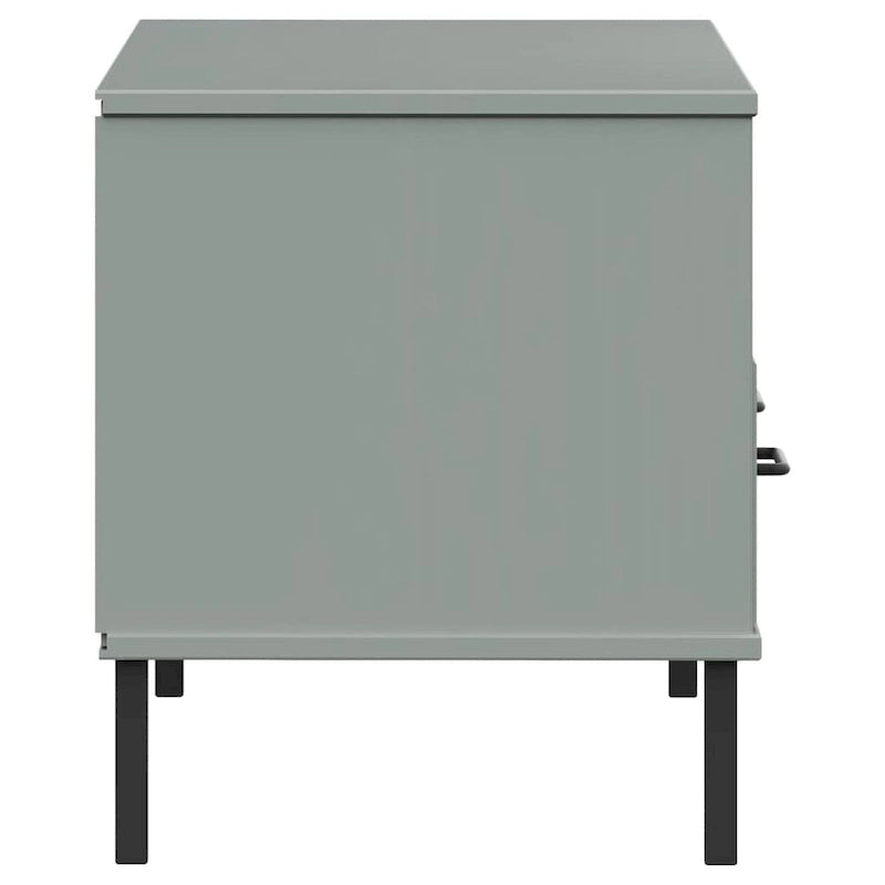 Meuble TV avec 2 tiroirs, pin massif, pieds en métal – Gris / Marron / Blanc