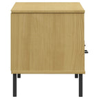 Meuble TV avec 2 tiroirs, pin massif, pieds en métal – Gris / Marron / Blanc