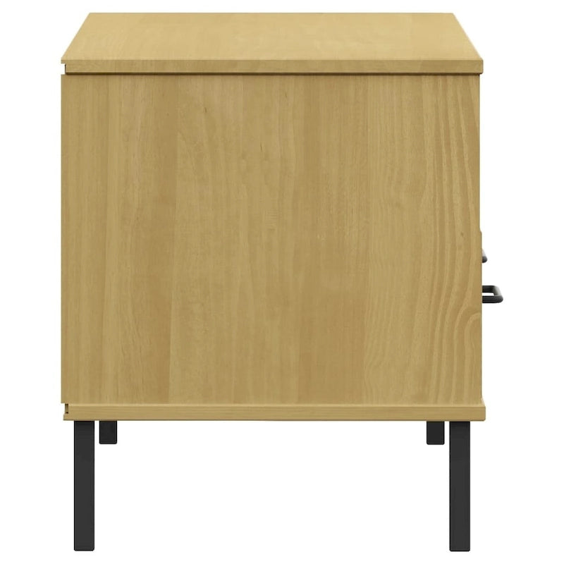 Meuble TV avec 2 tiroirs, pin massif, pieds en métal – Gris / Marron / Blanc