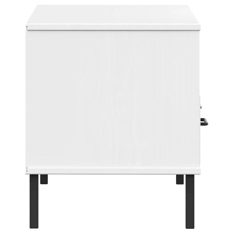 Meuble TV avec 2 tiroirs, pin massif, pieds en métal – Gris / Marron / Blanc