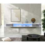 Meuble TV flottant mural 70" blanc et gris avec lumières LED