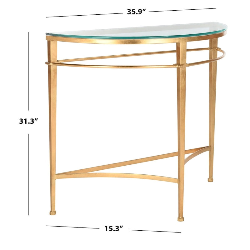 Console en verre à plateau doré antique, 91,4 cm (L) x 38,1 cm (P) x 78,7 cm (H)