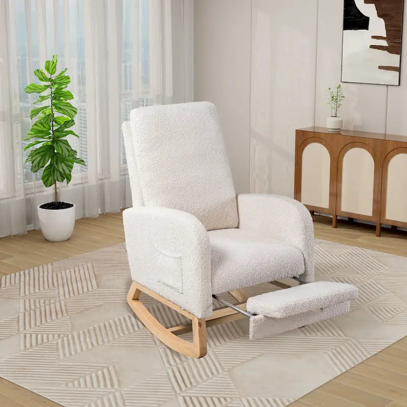 Fauteuil à bascule pivotant dossier haut en bouclette Ivoire / Gris clair / Anthracite / Vert / Caramel / Bleu marine, 1 place