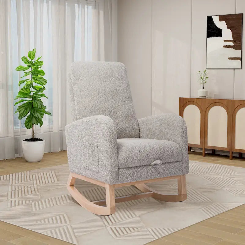 Fauteuil à bascule pivotant dossier haut en bouclette Ivoire / Gris clair / Anthracite / Vert / Caramel / Bleu marine, 1 place