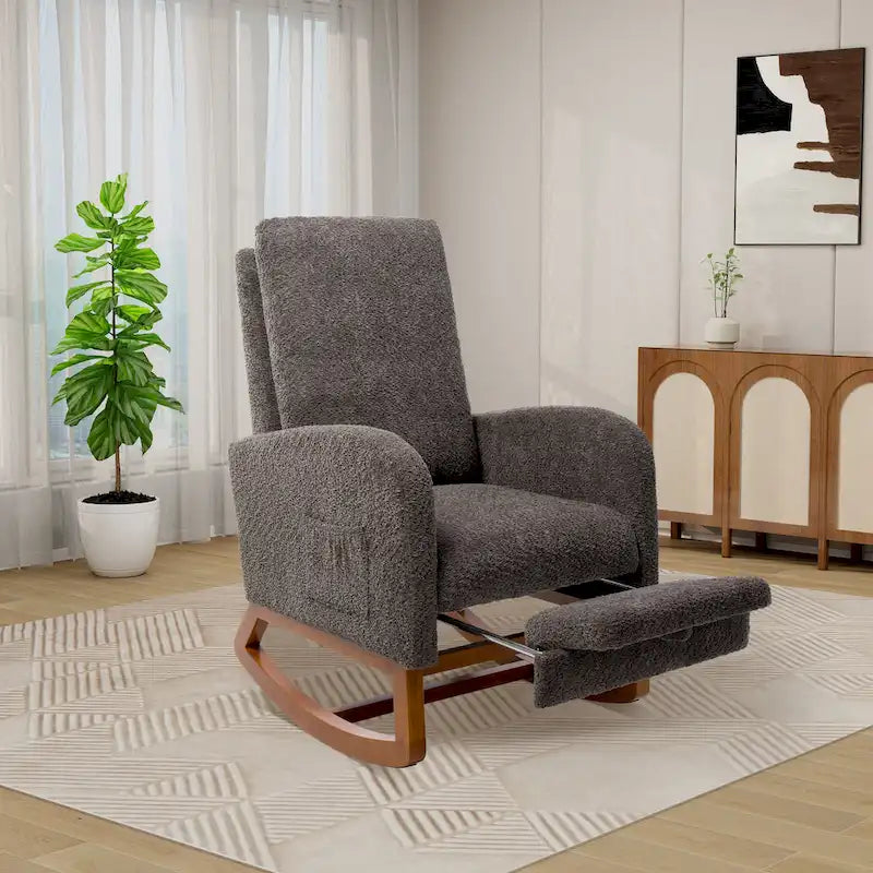 Fauteuil à bascule pivotant dossier haut en bouclette Ivoire / Gris clair / Anthracite / Vert / Caramel / Bleu marine, 1 place