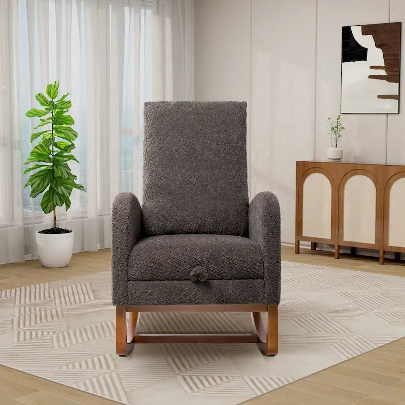 Fauteuil à bascule pivotant dossier haut en bouclette Ivoire / Gris clair / Anthracite / Vert / Caramel / Bleu marine, 1 place