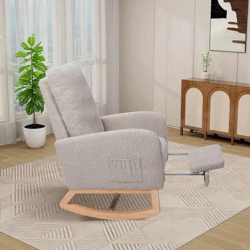 Fauteuil à bascule pivotant dossier haut en bouclette Ivoire / Gris clair / Anthracite / Vert / Caramel / Bleu marine, 1 place