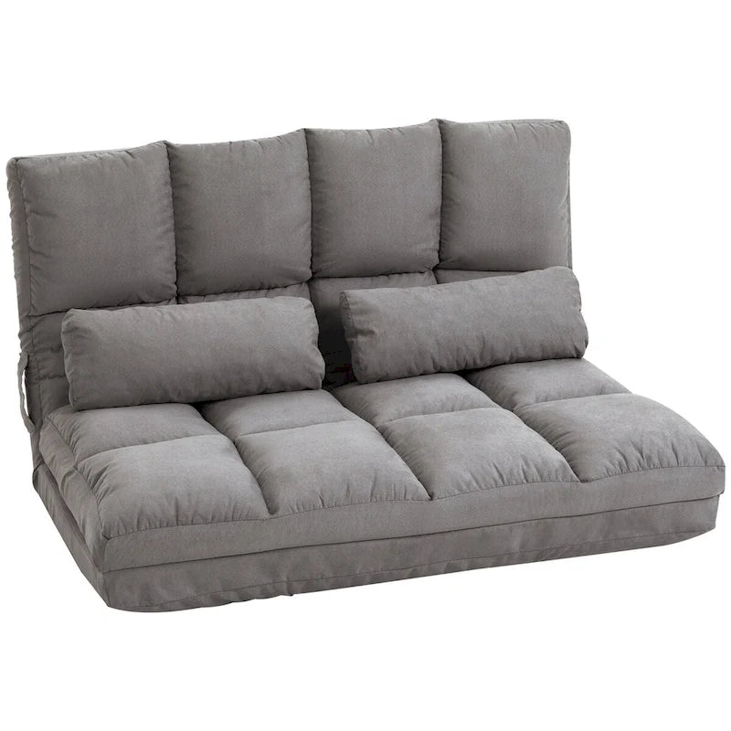 Canapé-lit gris convertible avec dossier réglable, 2 oreillers, individuel