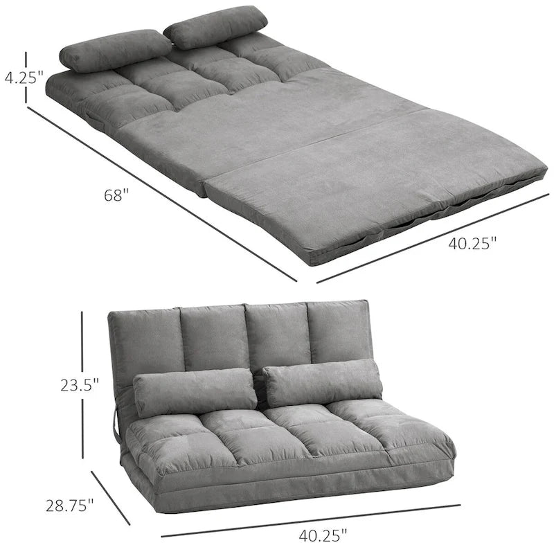Canapé-lit gris convertible avec dossier réglable, 2 oreillers, individuel