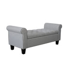 Banc de rangement capitonné en tissu gris / gris foncé / beige avec accoudoirs roulés, une place