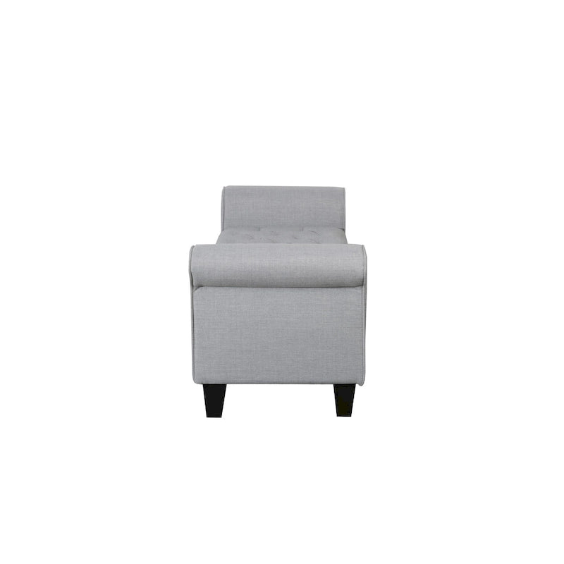 Banc de rangement capitonné en tissu gris / gris foncé / beige avec accoudoirs roulés, une place