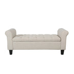 Banc de rangement capitonné en tissu gris / gris foncé / beige avec accoudoirs roulés, une place