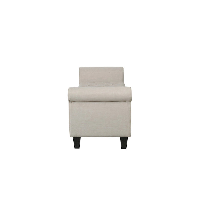 Banc de rangement capitonné en tissu gris / gris foncé / beige avec accoudoirs roulés, une place