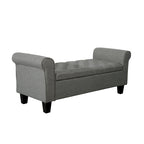 Banc de rangement capitonné en tissu gris / gris foncé / beige avec accoudoirs roulés, une place