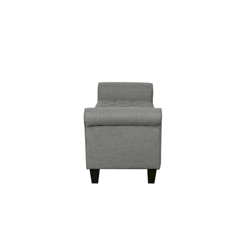 Banc de rangement capitonné en tissu gris / gris foncé / beige avec accoudoirs roulés, une place
