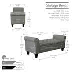 Banc de rangement capitonné en tissu gris / gris foncé / beige avec accoudoirs roulés, une place