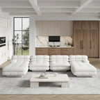 Canapé modulable en forme de U en velours Teddy beige/noir/marron clair, 6 places