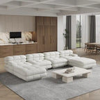 Canapé modulable en forme de U en velours Teddy beige/noir/marron clair, 6 places