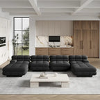 Canapé modulable en forme de U en velours Teddy beige/noir/marron clair, 6 places