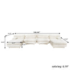 Canapé modulable en forme de U en velours Teddy beige/noir/marron clair, 6 places