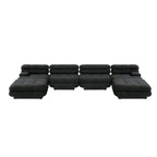 Canapé modulable en forme de U en velours Teddy beige/noir/marron clair, 6 places