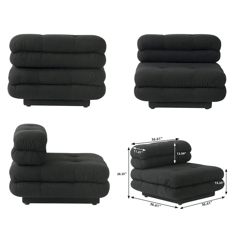 Canapé modulable en forme de U en velours Teddy beige/noir/marron clair, 6 places