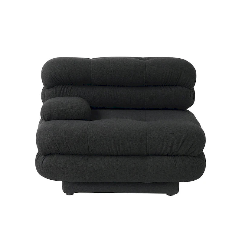 Canapé modulable en forme de U en velours Teddy beige/noir/marron clair, 6 places