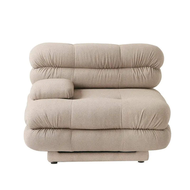 Canapé modulable en forme de U en velours Teddy beige/noir/marron clair, 6 places