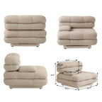 Canapé modulable en forme de U en velours Teddy beige/noir/marron clair, 6 places