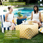 Pouf ottoman tissé Magnolia / Gris / Marine / Marron clair, 1 place, 68,5 x 68,5 x 43 cm